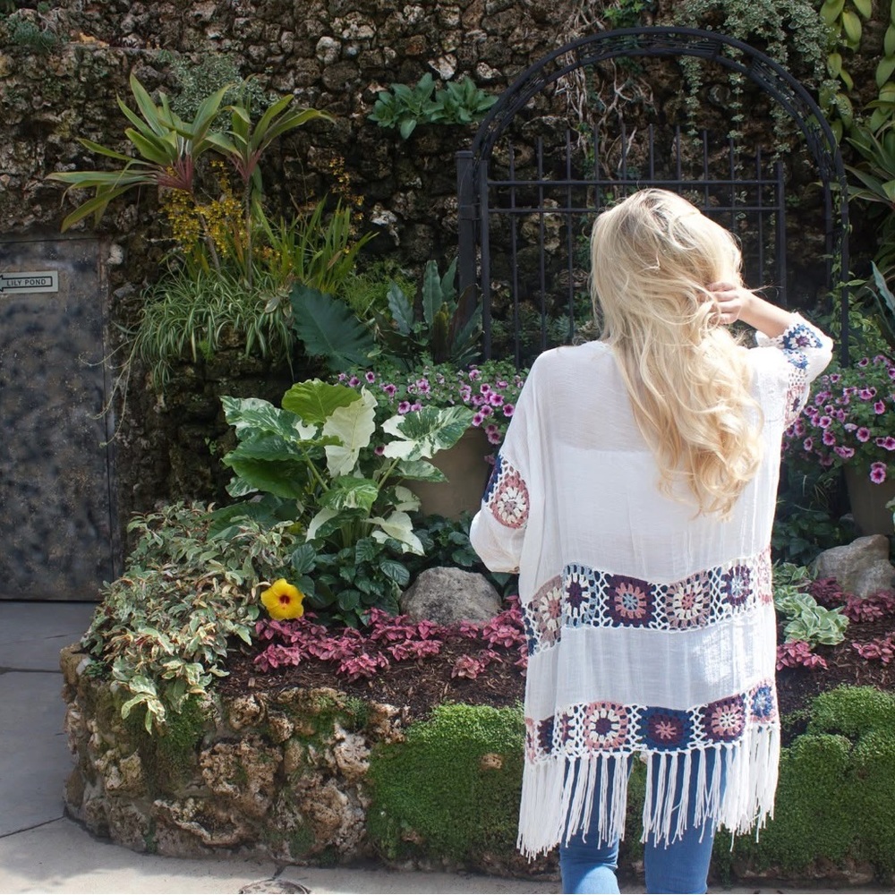 Boho Fringe Kimono with Floral Accents